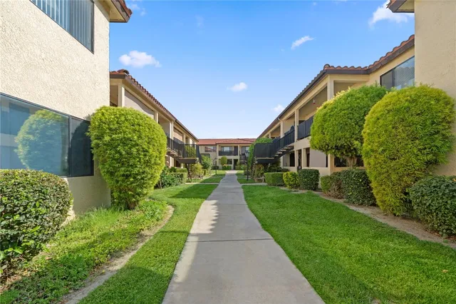 a view of a garden with pathway