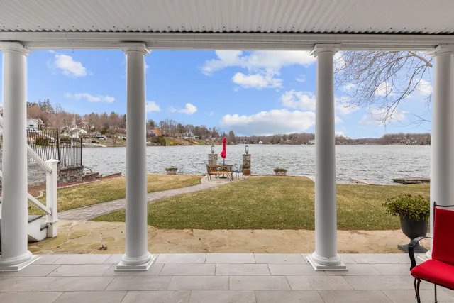 a view of a street from a living room
