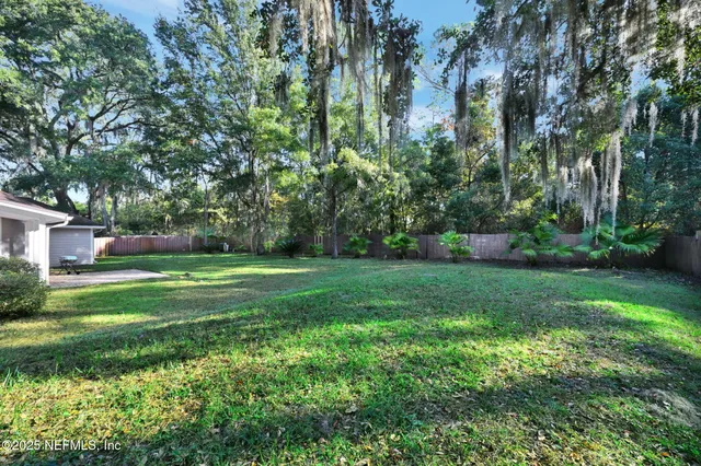 a view of a garden with trees