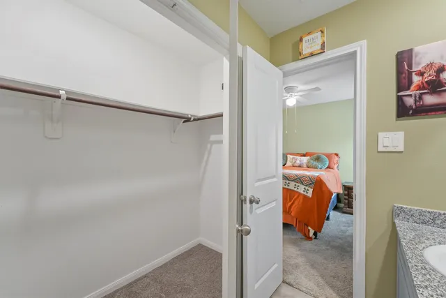 a room that has a bed and a closet in it