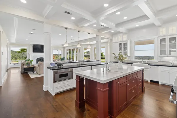 a view of a city with mountains in the background