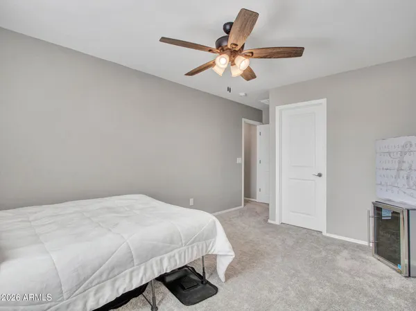 an aerial view of a house with a garden