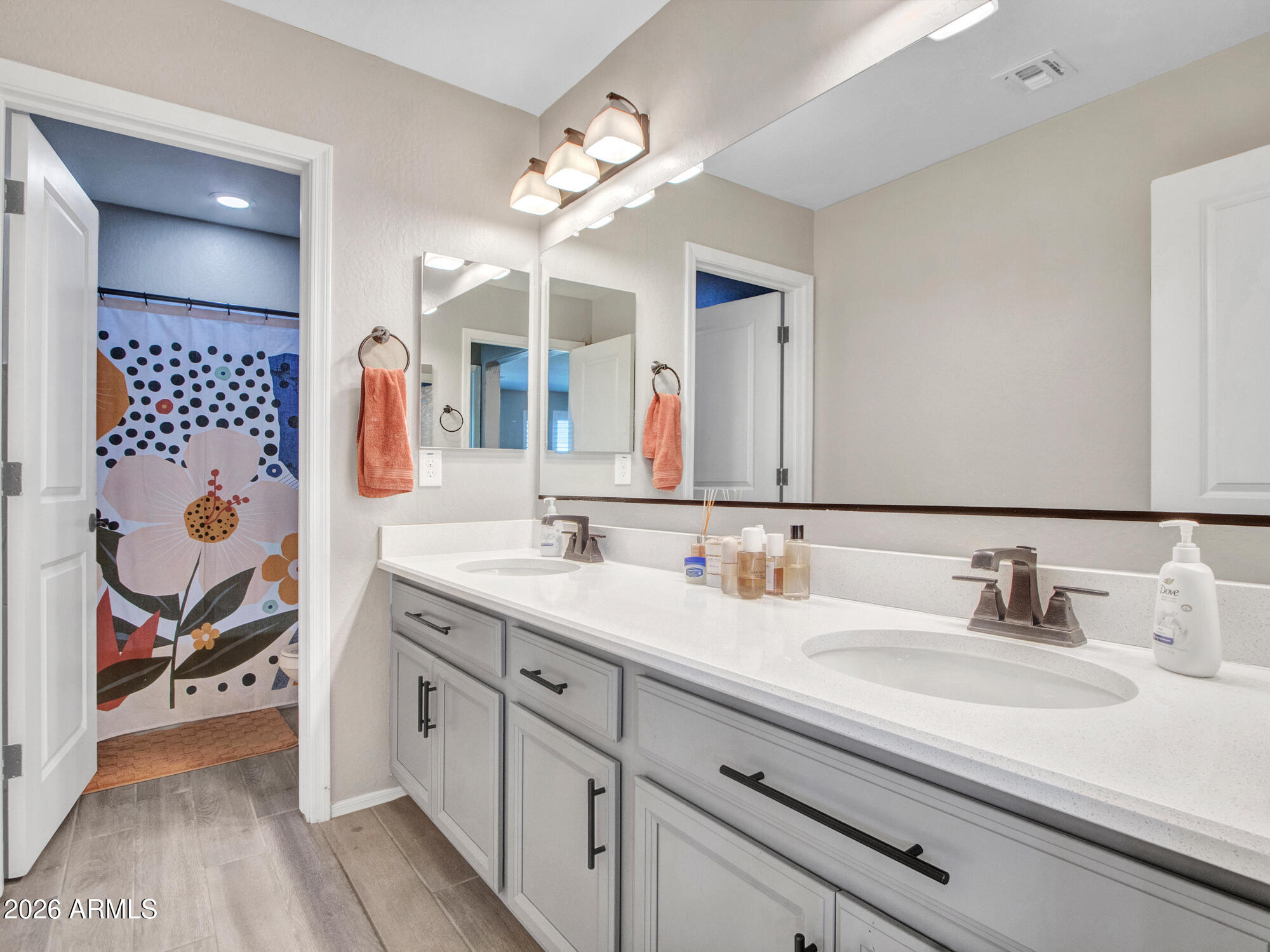 18971 West Clinton Street Surprise, AZ 85388 - Photo 58 of 91 a en suite bathroom with a double vanity sink mirror and