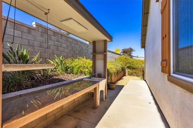 a view of a potted flower in a corridor
