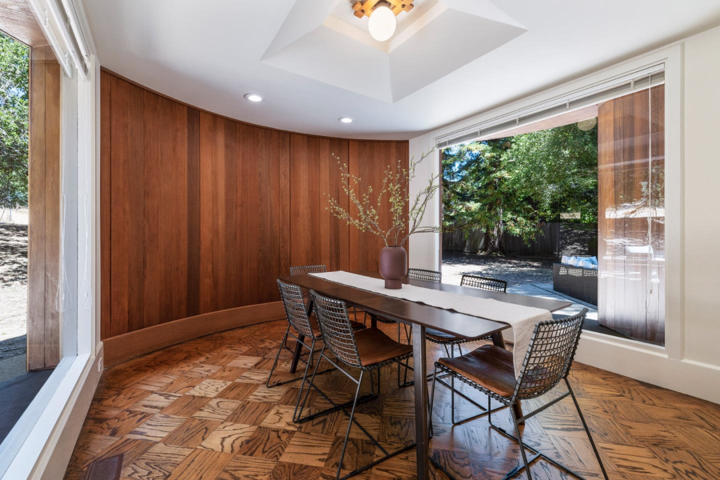 3364 Woodside Road Woodside, CA 94062 - Photo 23 of 48 a view of a dining room with furniture window and outside view