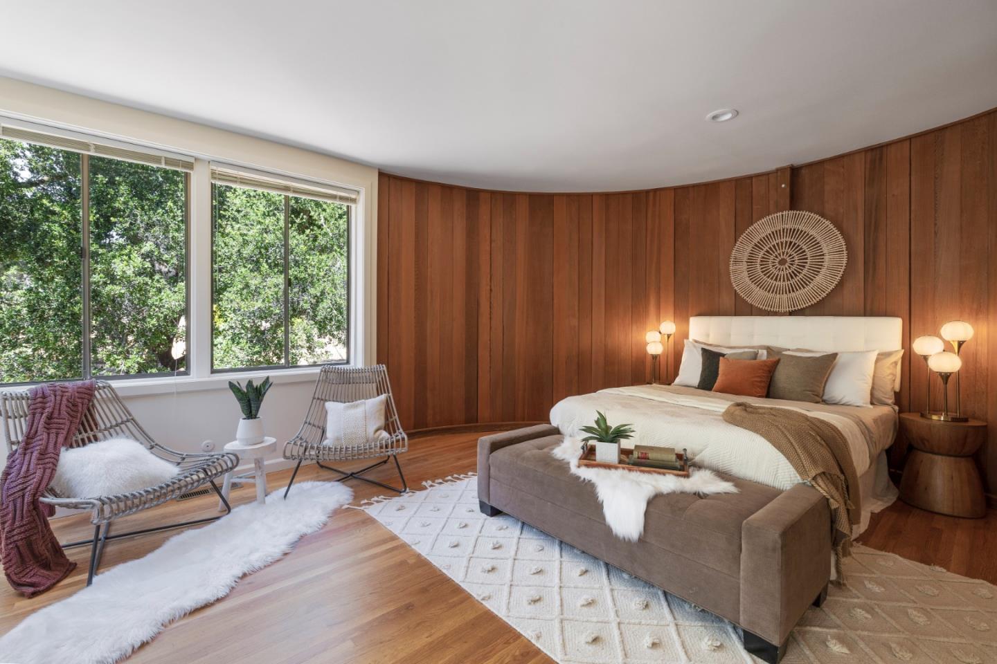 3364 Woodside Road Woodside, CA 94062 - Photo 29 of 48 a bedroom with bed and wooden floor