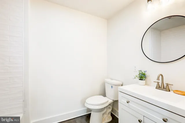 a bathroom with a sink a toilet and a mirror
