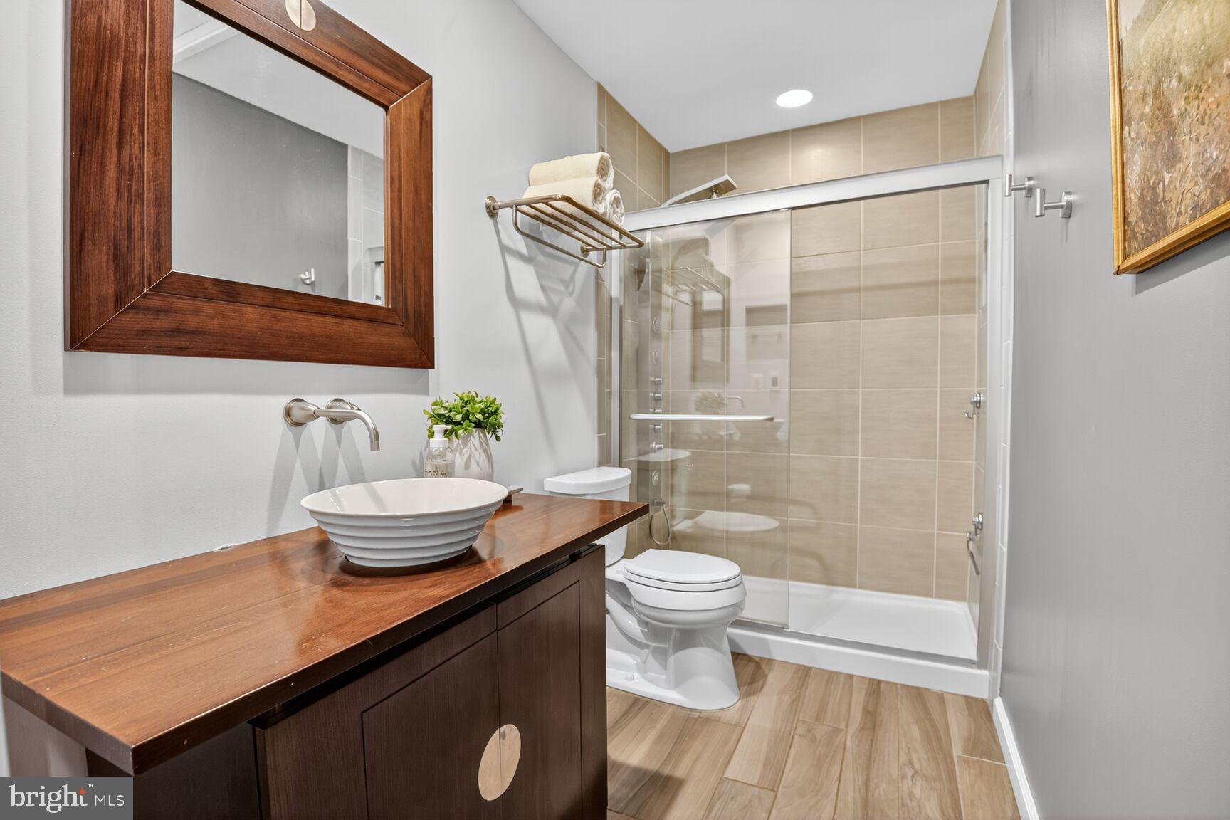 11775 Indian Ridge Road Reston, VA 20191 - Photo 16 of 29 a bathroom with a sink a toilet a mirror and shower