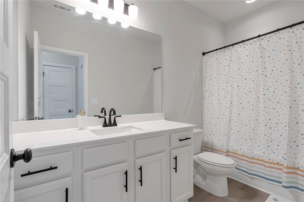 5316 Milford Road Gainesville, GA 30507 - Photo 30 of 44 a bathroom with a sink a toilet and a mirror