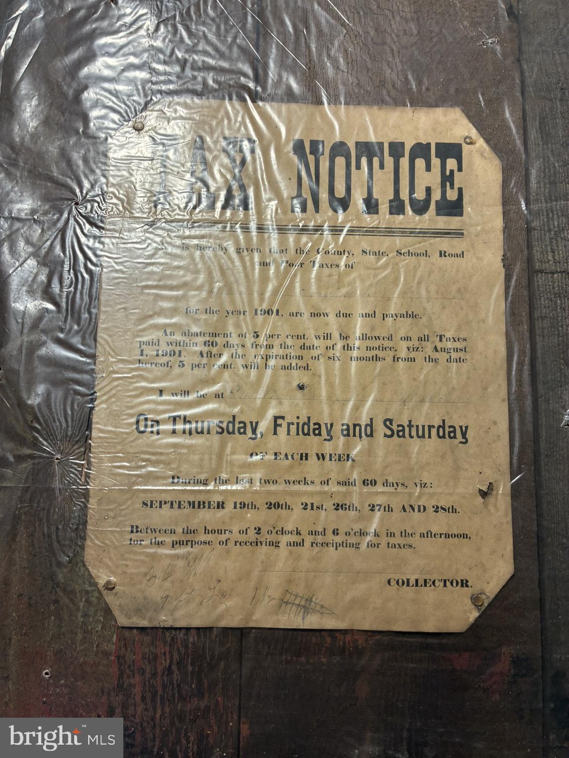 15 Summerson Mountain Road North Bend, PA 17760 - Photo 28 of 46 Old Tax office Document found in the wall