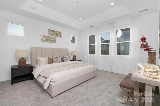 a bedroom with a bed and a couch