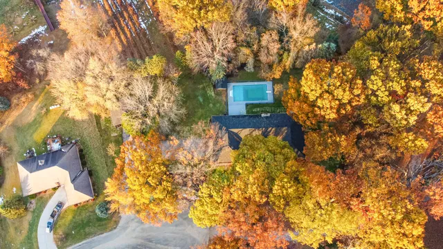 a backyard of a house with a tree