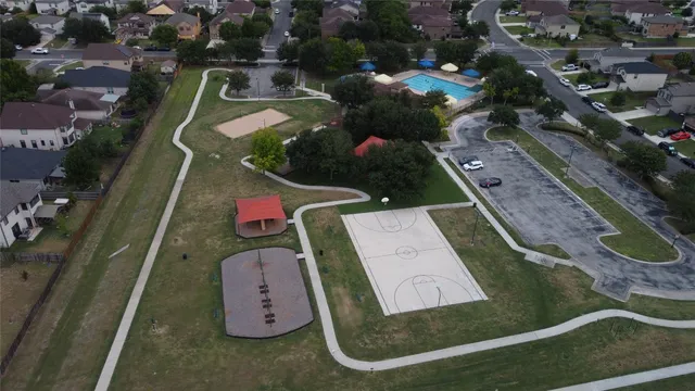 an aerial view of swimming pool