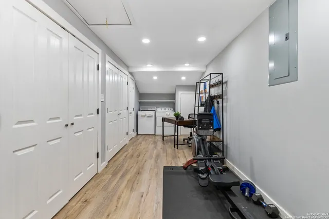 a view of a room with gym equipment