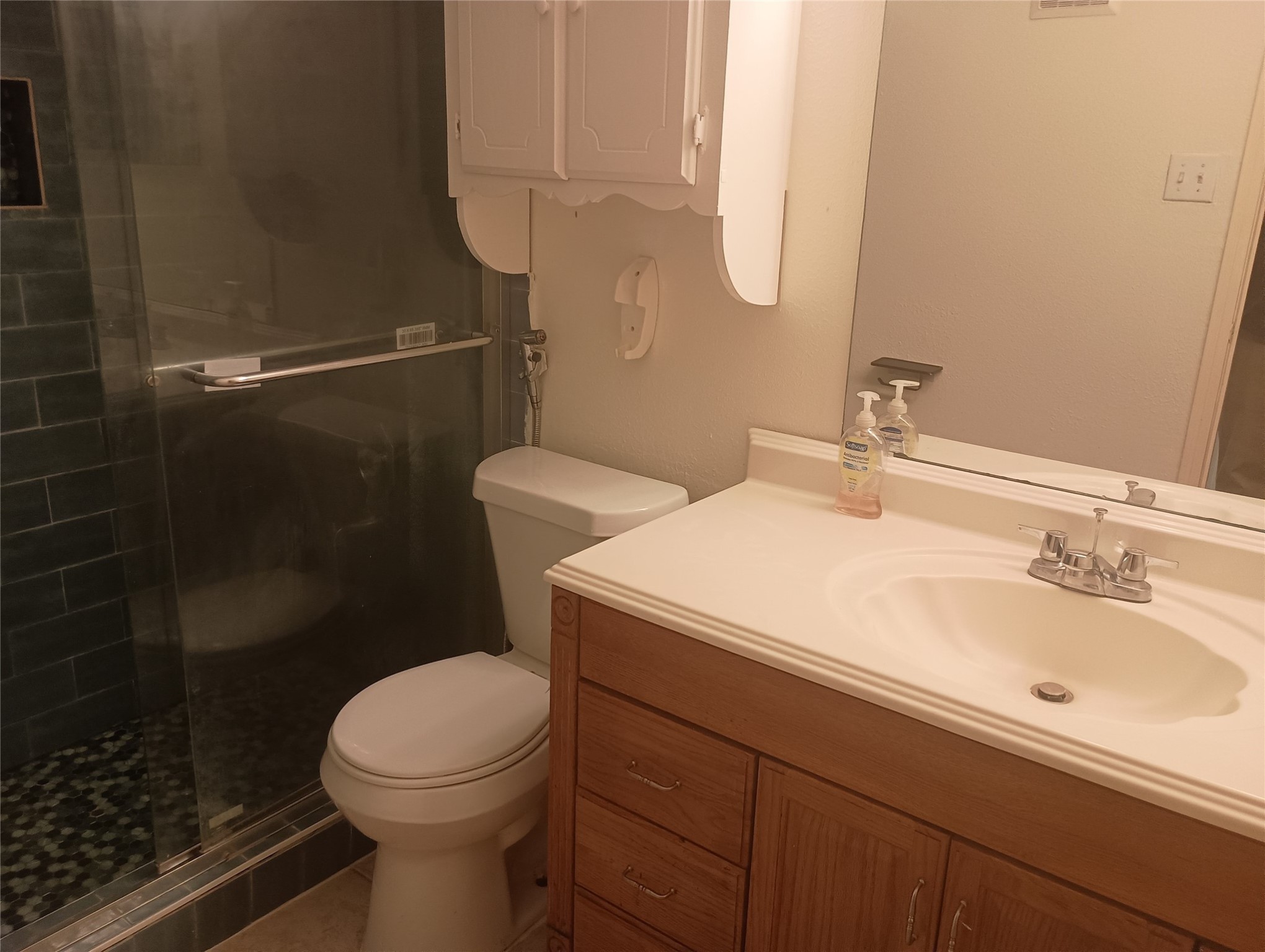 8787 Brae Acres Road, Unit 307 Houston, TX 77074 - Photo 11 of 15 a bathroom with a sink a toilet and shower