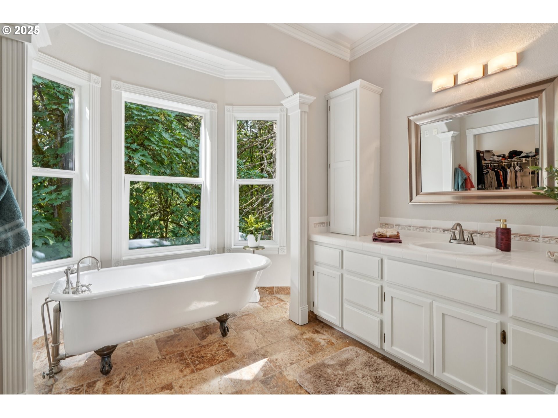 2144 Northwest 22nd Avenue Camas, WA 98607 - Photo 19 of 40 a bathroom with a sink a large mirror and a bathtub next to a window