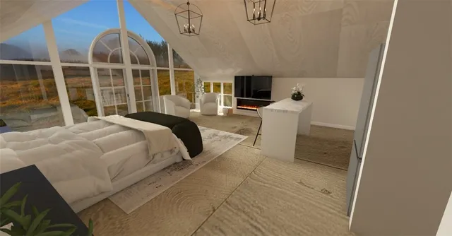 a bed room with a bed and a television