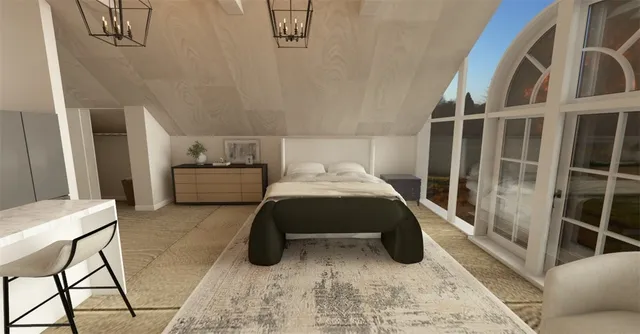 a living room with furniture and a table