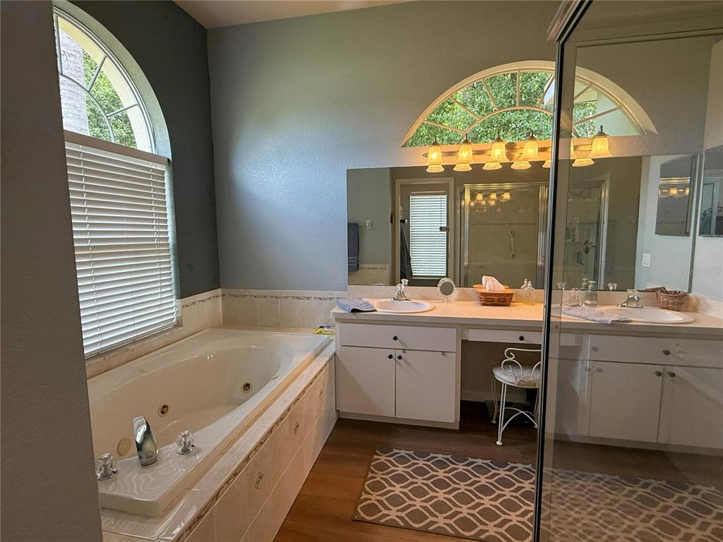 7552 River Country Drive Weeki Wachee, FL 34607 - Photo 37 of 59 a bathroom with a granite countertop sink mirror and a bathtub