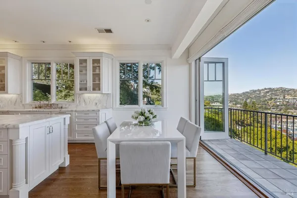 a bedroom with a bed and a fireplace