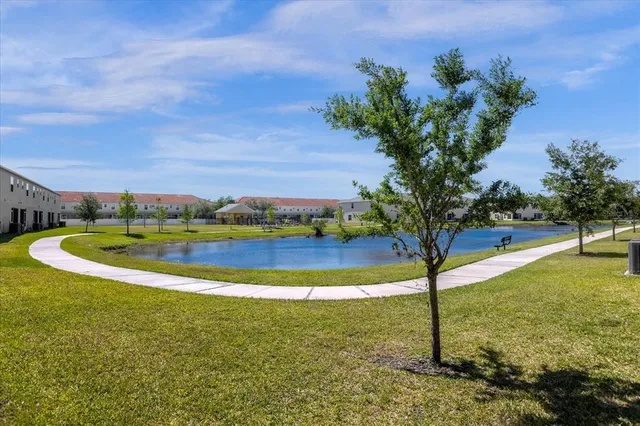 a view of a swimming pool with an outdoor space
