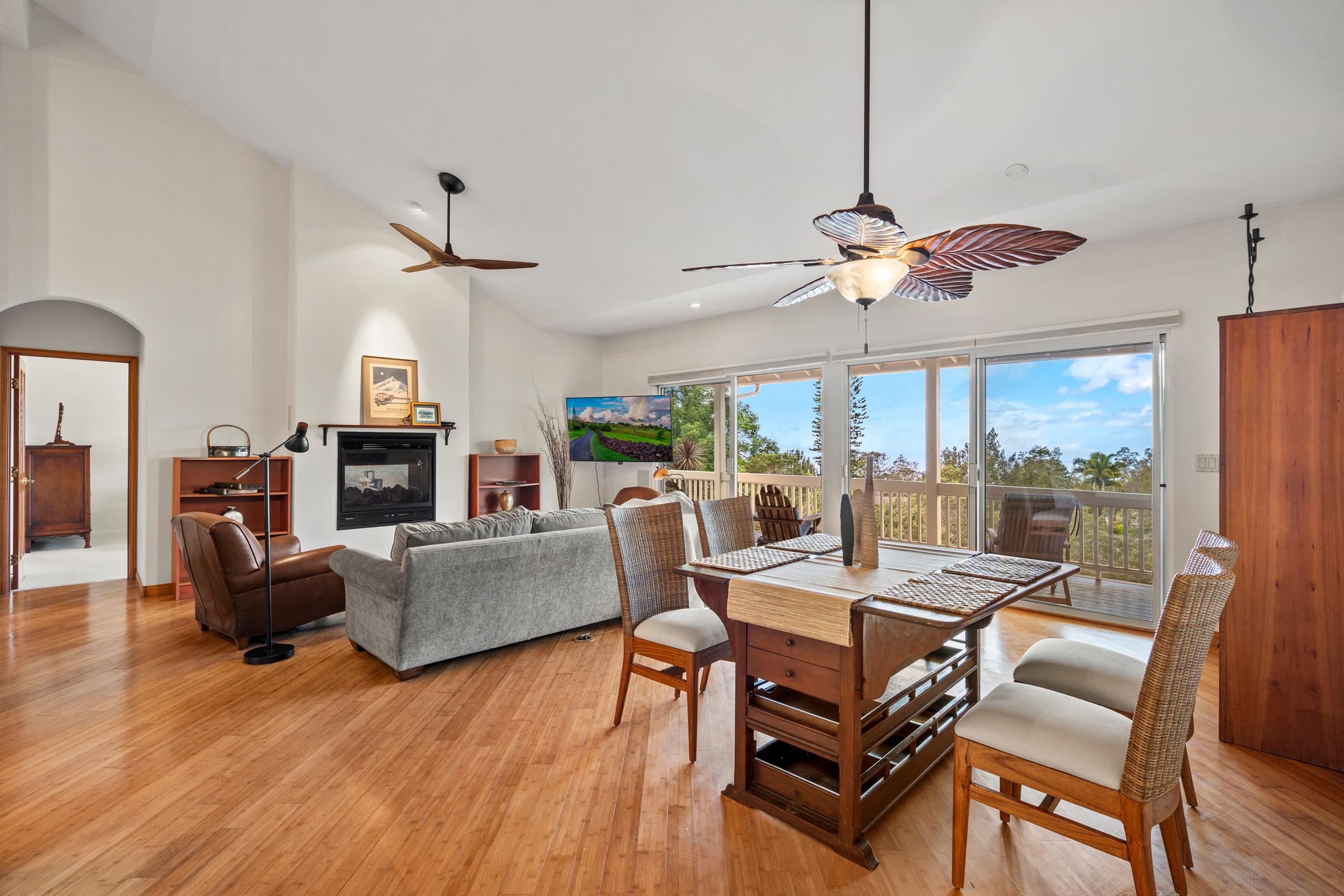 33 U'au Place Kula, HI 96790 - Photo 10 of 50 a living room with fireplace furniture and a large window