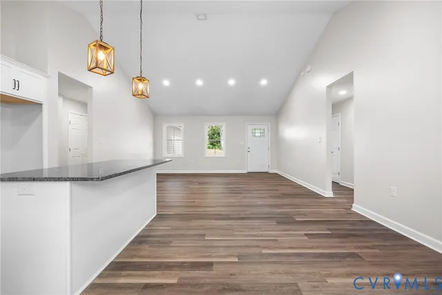 a view of cabinets and window