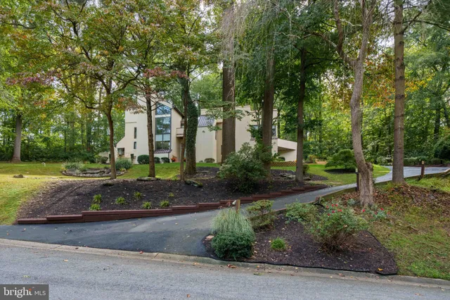 a backyard of a house with lots of trees