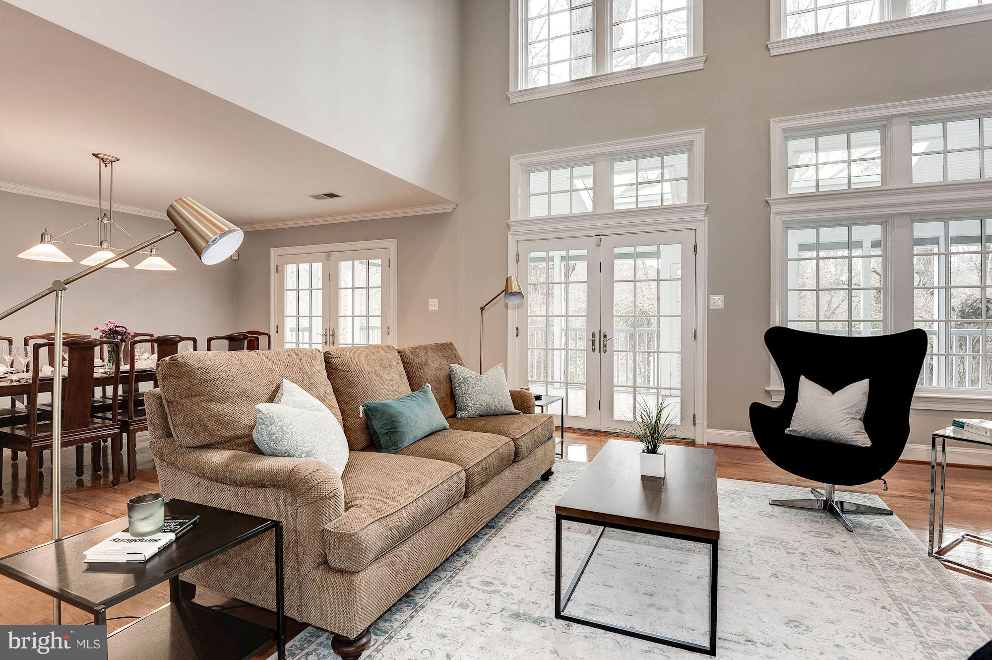 Family Room with 2 sets of french doors