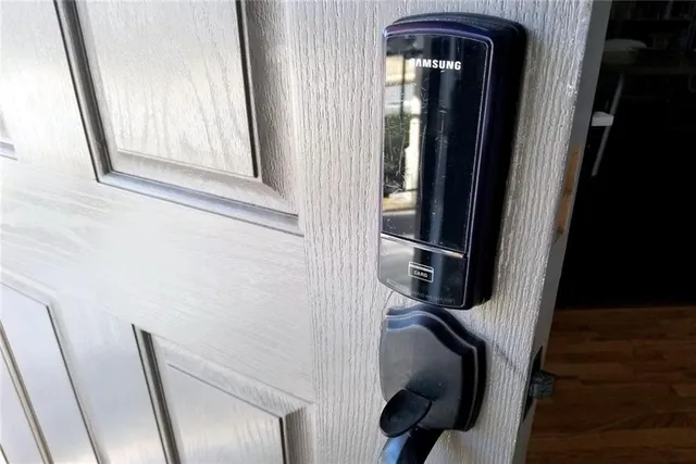 a view of entryway with wooden floor