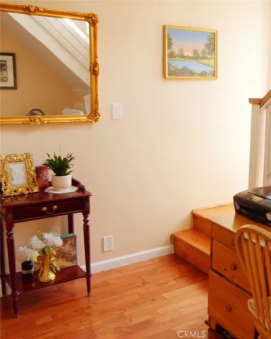 a view of a small space with racks on the wall