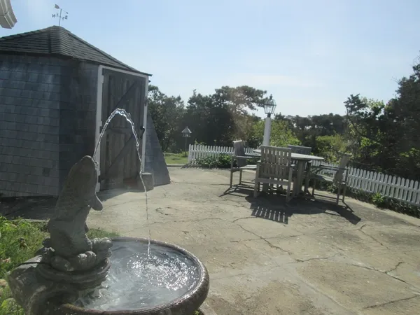 a view of a terrace with a bench