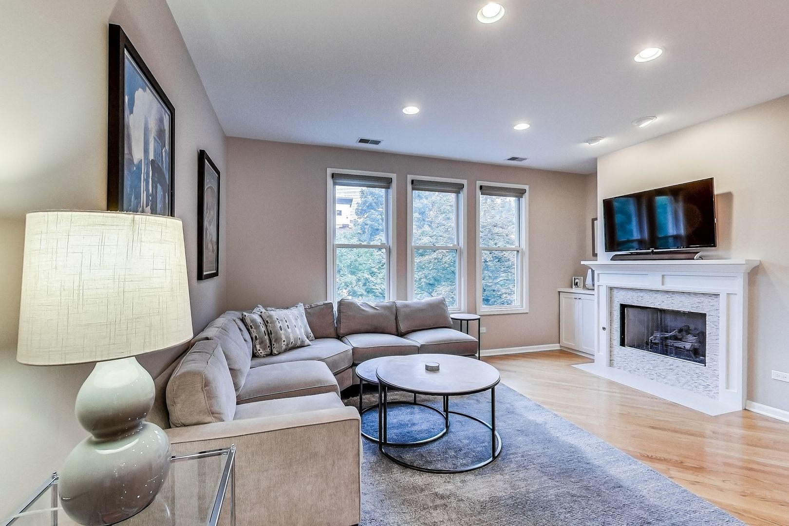 640 West Oak Street Chicago, IL 60610 - Photo 23 of 43 a living room with furniture fireplace and a flat screen tv