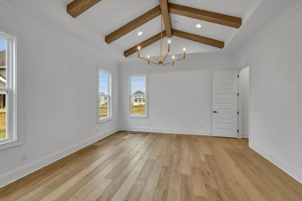 a view of a tennis ground with large trees