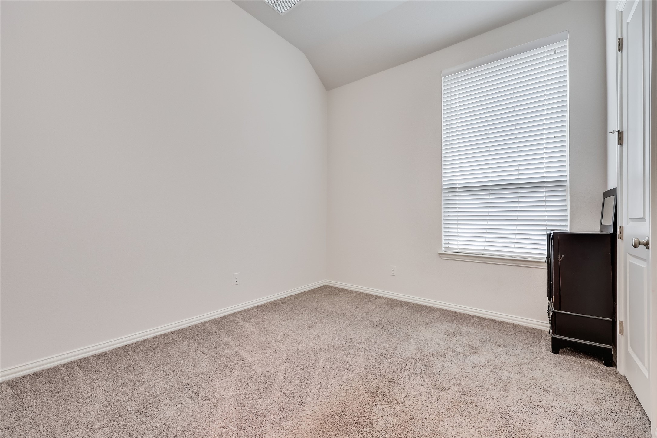 7705 Pace Ravine Drive Lago Vista, TX 78645 - Photo 23 of 40 Secondary bedroom 3 featuring light carpet and vaulted ceiling