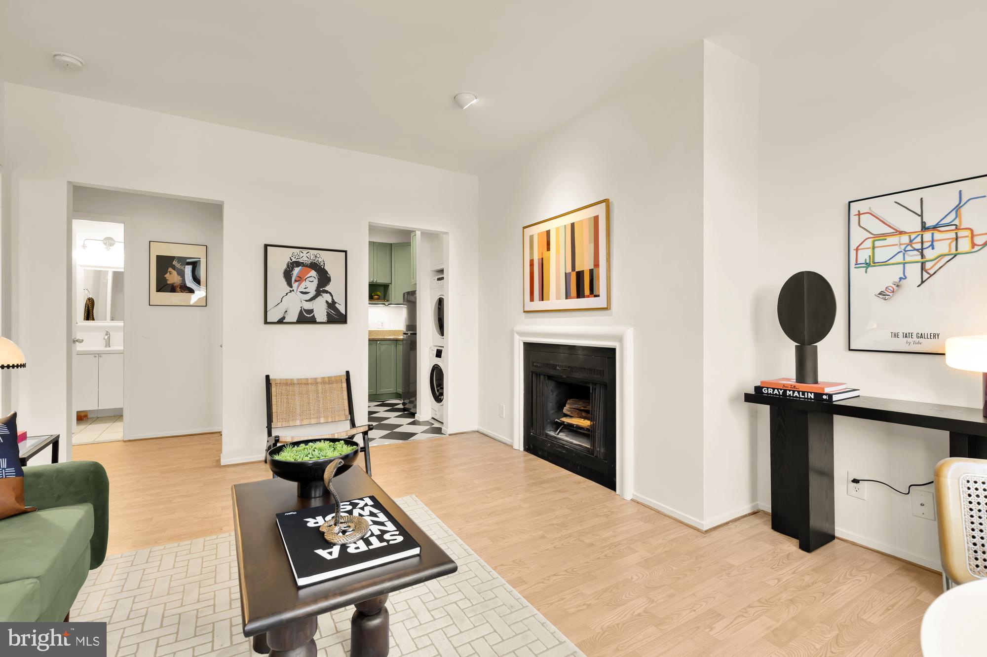 1844 Columbia Road Northwest, Unit 301 Washington, DC 20009 - Photo 4 of 21 a living room with furniture a rug and a fireplace