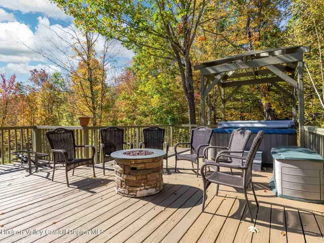 a view of a patio on wooden floor