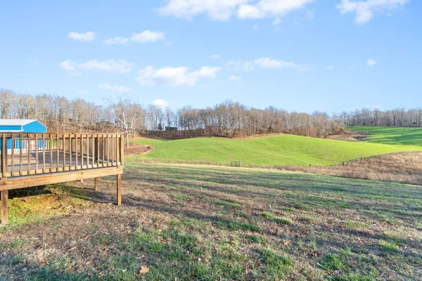 a view of a yard and mountain