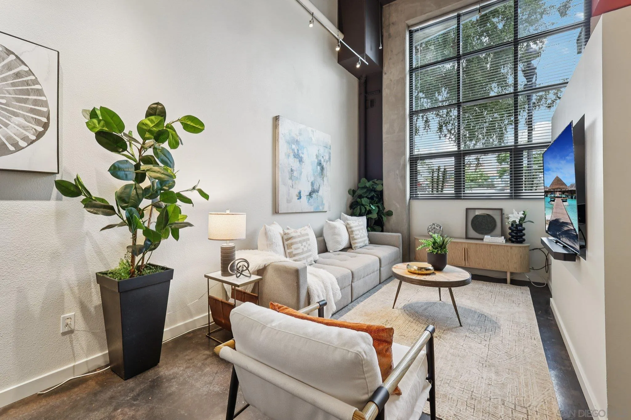 777 Sixth Avenue, Unit 135 San Diego, CA 92101 - Photo 5 of 38 a living room with furniture a potted plant and a potted plant