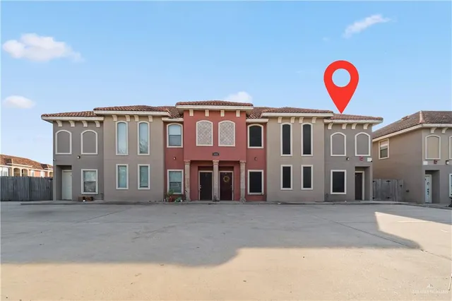 a front view of building with a street