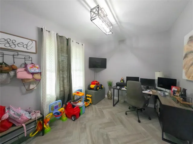 a bedroom with a bed and a closet