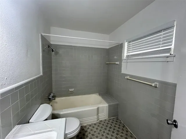 a bathroom with a toilet and a bathtub