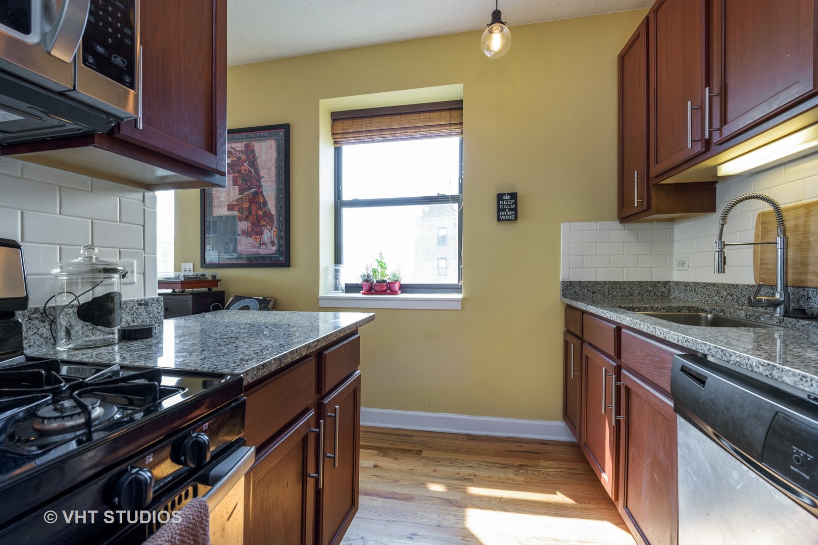 1529 South State Street, Unit 8B Chicago, IL 60605 - Photo 3 of 11 a kitchen with stainless steel appliances granite countertop a sink stove and cabinets