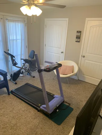 a room with gym equipment