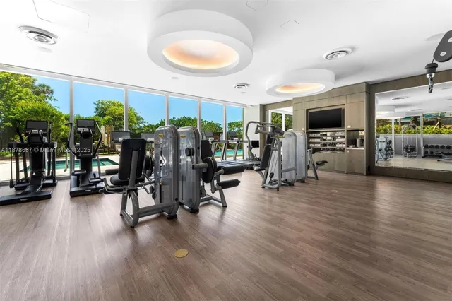 a view of a room with gym equipment