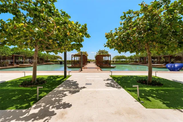 a view of a park with tree s