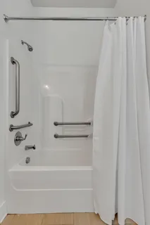 a bathroom with a bathtub