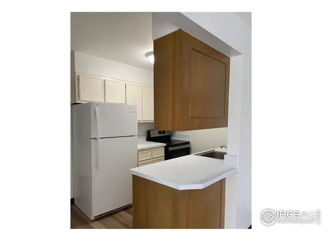 a kitchen with a sink and a refrigerator