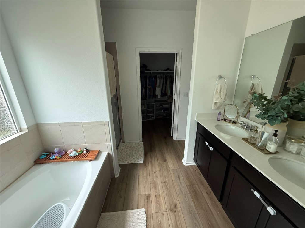 380 Mendoza Kyle, TX 78640 - Photo 18 of 28 a bathroom with a sink and a mirror