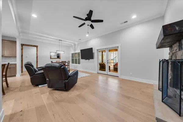 a living room with furniture and a couch